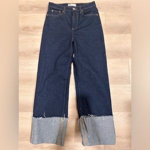 Zara dark denim folded up wide leg jeans size 4